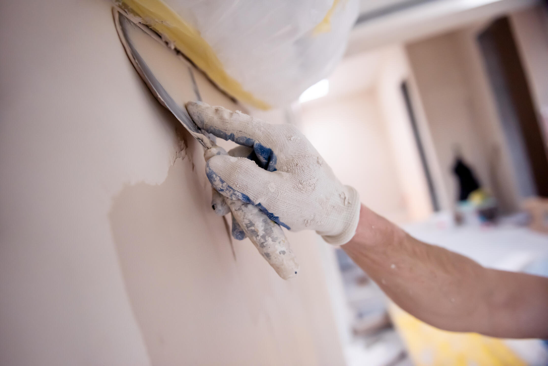 Sanger drywall repair and ceiling resurfacing work in progress